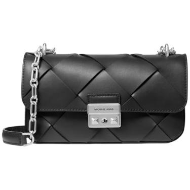 Imagem de Michael Kors Bolsa de ombro pequena com corrente conversível Tribeca, Ferragens prateadas/couro trançado/preto, One Size
