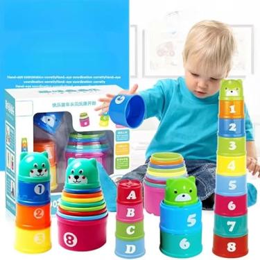 Imagem de Brinquedo Educativo Infantil de Empilhar Copos, com Números e Letras, Estimulo, Aprendizado, Bebês