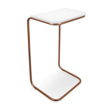Imagem de Mesa Lateral Tampo Multiuso P/ Sofá Base Bronze Branco - DROSSI