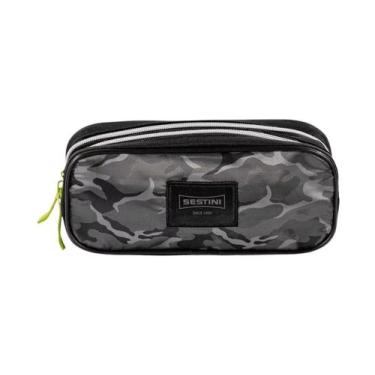 Imagem de Estojo Escolar Infantil Duplo Sestini 066134-00 Camuflado, Preto