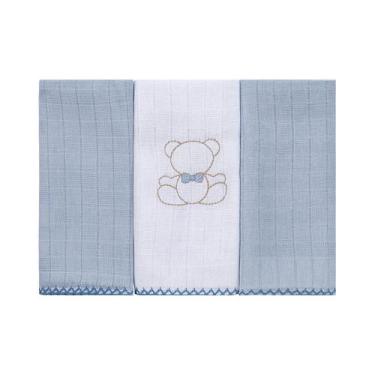 Imagem de Pano de Boca 3 Unidades Bordado Baby Joy Clássicos, Urso Azul