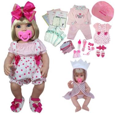 Imagem de Boneca Bebê Reborn Enxoval Completo Loira + DUAS TROCAS - Mamãe Reborn