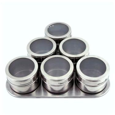 Imagem de Porta Condimento Tempero Magnético Inox 6 Potes Com Imã