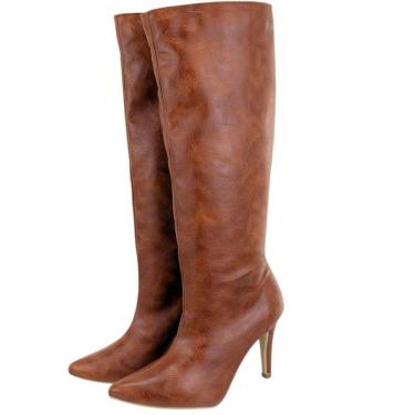 Imagem de Bota Feminina Salto Fino Cano Alto Lisa Confortável