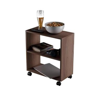 Imagem de Mesinha Lateral de Apoio Nogal Sala Quarto 50 x 47 x 25cm com rodinhas