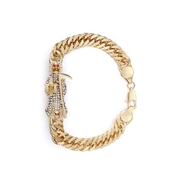 Imagem de GXLYFG Pulseira Santa Muerte com pingente de diamante banhado a ouro 24K Santa Muerte com foice presente de feriado, cm, Aço inoxidável Policarbonato, Brasanita