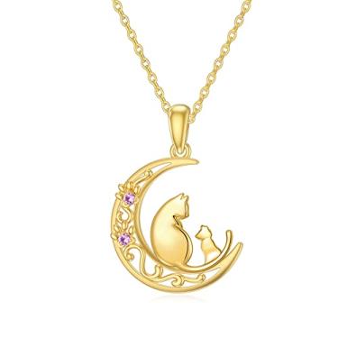 Imagem de Rikelus Colar feminino de ouro 14K com pingente de lua de ouro real para mãe e filha, presente de aniversário para esposa, namorada, 40,6 cm + 2,5 cm + 2,5 cm + 2,5 cm, Ouro, Zircônia cúbica