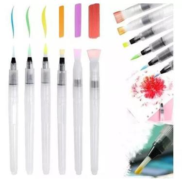 Imagem de Kit 6 Canetas Pincel Aquarela Waterbrush Reservatório Água - Minymix