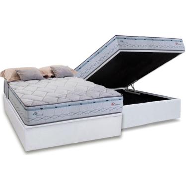 Imagem de Cama Box Baú Casal: Colchão Molas MasterPocket Ensacadas Herval Maxspring Oslo + Base crc Courano White (138x188)
