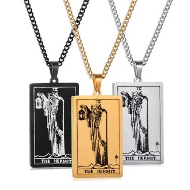 Imagem de Psivika Pacote com 3 colares de tarô vintage com pingente de tarô de boa sorte para mulheres e homens, Medium, Zinco, Strass