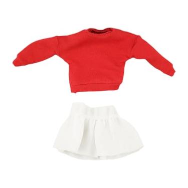 Imagem de MERIGLARE 1/12 pulôver de manga longa e fantasia de saia casual fora do ombro moletom para 6 polegadas fêmeas roupas corpora de bonecas accs se vestem , Top Vermelho