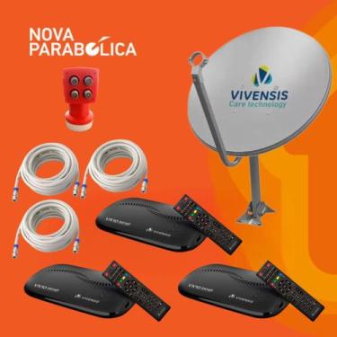 Imagem de KIT Nova Antena Parabólica + 3 Receptores VX10 + LNBF Quádruplo + 3 Ca
