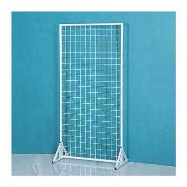 Imagem de Painéis de grelha, suportes de exibição de piso, unidades de armazenamento com grade de malha metálica, prateleira alta de crómio para lojas de retalho domésticas, tela de partição decorativa