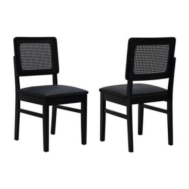 Imagem de Kit 2 Cadeiras Lyon Madeira Maciça Encosto Telinha Assento Estofado Co