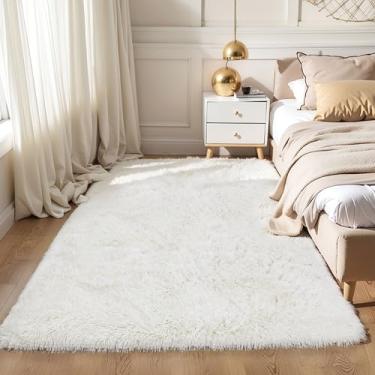 Imagem de KCHOWUA Tapete de área fofo branco creme para quarto de meninas, 9,5 x 1,5 m, lavável na máquina, tapete felpudo para sala de estar, tapete felpudo macio para quarto de crianças, berçário, marfim