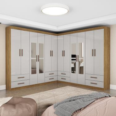 Imagem de Closet Casal Duplo Lu 12 Portas Com Espelho 8 Gavetas - Cinamomo com Off White
