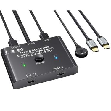 Imagem de YXX7XY Interruptor USB C, comutador KVM bidirecional USB tipo C, vídeo 8K/transferência de dados de 10 Gbps/carregamento de 100 W, compatível