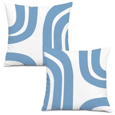 Imagem de JWVK Conjunto de 2 capas de almofada boho brancas e azuis 45,7 x 45,7 cm, abstrato, moderno, minimalista, decoração de quarto de casa
