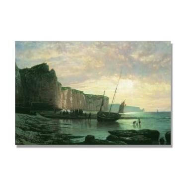 Imagem de Impressões em tela famosas. "Costa da Normandia" de Lev Lagorio, reproduções de arte clássicas, decoração de parede moderna para sala de estar escritório. 70 x 105 cm - 27,6 x 41,4 pol sem moldura