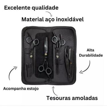 Imagem de Kit 3 Tesouras Profissionais Fio Navalha Desfiadeira Coloridas - oem, 