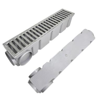 Imagem de Ralo Linear Aluminio 10x50 com Tela e Coletor de Escoamento Cinza Saíd