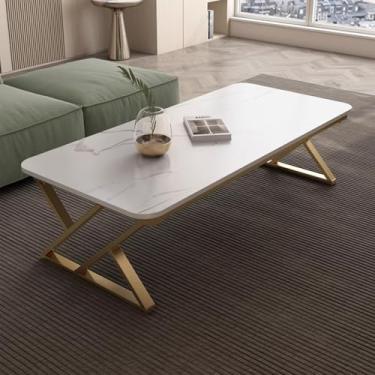 Imagem de Lzyjckh Mesa de Centro Retangular, Mesas de Centro Modernas para Sofá com Tampo de Ardósia e Estrutura Geométrica de Metal para Sala de Estar, Escritório em Casa,White,39.4×19.7×17.7 inch
