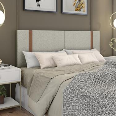 Imagem de Cabeceira 1.60 Queen em Linho com detalhe em Couro