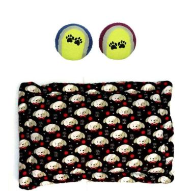 Imagem de Kit Para Cães E Gatos - 1 Colchonete M E 1 Bola Tênis Preto