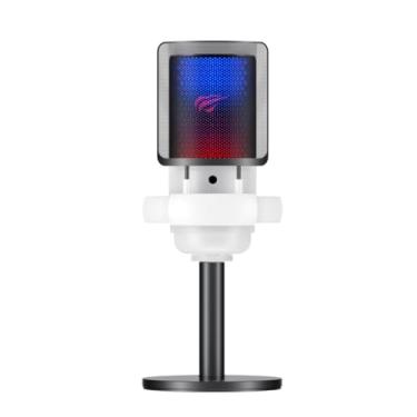Imagem de Havit Microfone Gamer GK50 White, USB e 3,5 mm, Redução de Ruído, Iluminação RGB, Cardióide, 192 KHz/24 bits, Botão Mute