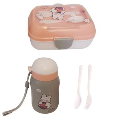 Imagem de Lancheira infantil, lancheiras para crianças - Lunhana escolar infantil,Contêiner dividido reutilizável portátil com garfo e design de desenhos animados para o trabalho de trabalho escolar para piquen