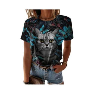 Imagem de Camiseta Feminina Plus Size com Estampa 3D de Gato Kawaii - Estilo Har