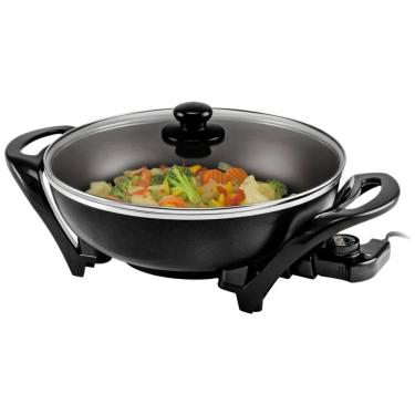 Imagem de Panela Wok Elétrico OVENTE 33cm com Revestimento Antiaderente, Ideal para Família, 1400W de Potência, Controle de Temperatura, Tampa de