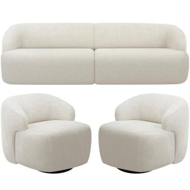 Imagem de Sofá 3 Lugares Curvo Orgânico Com 02 Poltronas Living 220cm Barolo L06 Bouclê Off White