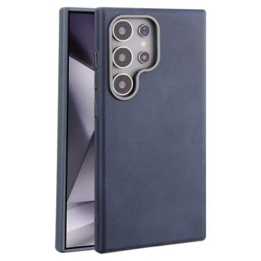 Imagem de HAO RIYLN Capa de couro para Samsung Galaxy S25 Ultra/S25 Plus/S25, suporta capa de carregamento sem fio fina retrô à prova de choque, azul, S25plus