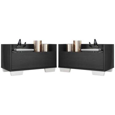 Imagem de Kit Com 2 Mesas De Cabeceira 60Cm Multimóveis V3634 Preta/Branca Preto/Branco
