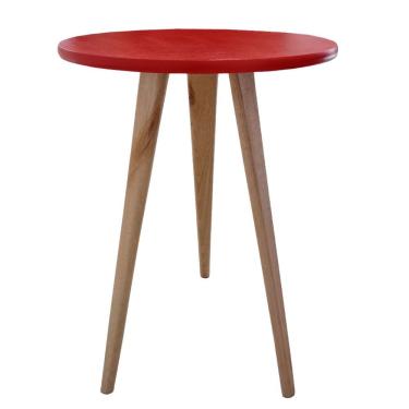 Imagem de Mesa De Canto Lateral Pé Palito Redonda Retrô Karina Vermelho 68Cm