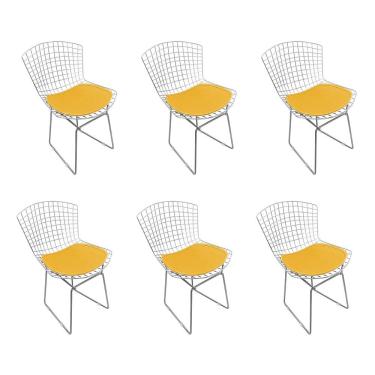 Imagem de Kit 6 Cadeiras Bertoia Cromada Com Assento Sintético Amarelo Cor Amarelo