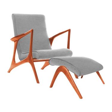 Imagem de Poltrona Mona Plus Vk Anos 50 Suede Cinza Com Puff Cor Cinza