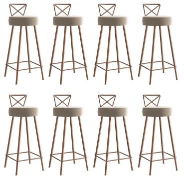 Imagem de Kit 08 Banqueta Alta Com Encosto Tânya Eiffel Cozinha Ferro Bronze Corino Bege - Amey Decor
