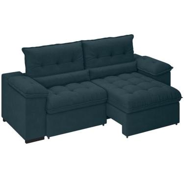 Imagem de Sofá 3 Lugares Besthouse Arezzo Com Assento Retrátil E Encosto Reclinável Em Revestimento Suede Veludo Petróleo