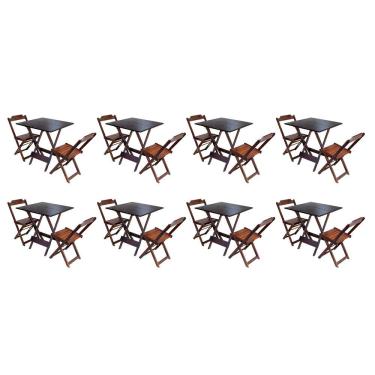 Imagem de Kit 8 Jogos De Mesa Dobravel Com 2 Cadeiras De Madeira 70x70 Ideal Para Bar E Restaurante - Imbuia