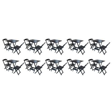 Imagem de Kit 10 Jogos De Mesa Dobravel Com 2 Cadeiras De Madeira 70x70 Ideal Para Bar E Restaurante - Preto