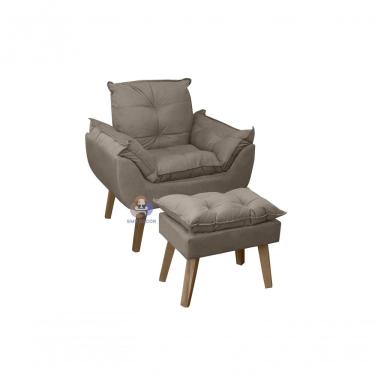 Imagem de Poltrona Decorativa Opala E Puff Opala Capuccino Com Fibra De Silicone E Pés Quadrado