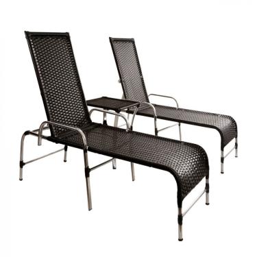 Imagem de 2 Cadeiras Espreguiçadeiras E Mesa Confortável Para Piscina Preto