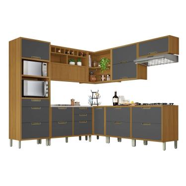 Imagem de Cozinha 9 Peças ângulo Torre Quente 100% Mdf Imperatriz Nesher Freijó-grafite