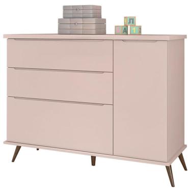 Imagem de Cômoda Infantil Retro Alice Com Porta Rosa Acetinado - Phoenix Baby