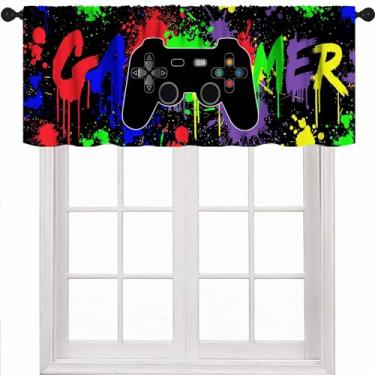 Imagem de Cortinas para jogos, sanefa de janela, graffiti colorido, gamepad, videojogador, tratamentos de janela, cortinas para adolescentes, crianças, meninos, quarto, sala de estar, sala de jogos, 1 peça, 137