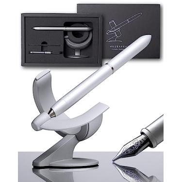 Imagem de novium Hoverpen Edição Futuro – Caneta-tinteiro feita de metais, ponta fina, estética futurista, caneta minimalista de luxo, caneta executiva (prata gelada)