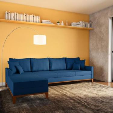 Imagem de Sofá 4 Lugares TBraçoa Com Chaise Esquerdo Linho Azul Marinho - Mobly