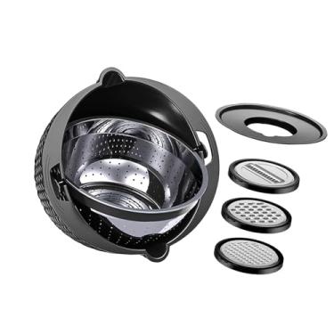 Imagem de Ｂｅｓｇａ Conjunto de peneira com tigela para misturar frutas, peneira giratória para alimentos, utensílios de cozinha para limpeza de arroz, lavagem de, Preto